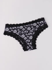  Eyeball & Mushroom Print Lace Trim Bikini Set