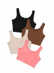 Basic 4 Packs Crop Tank Tops Casual Sleeveless Square Neck Women's Clothing