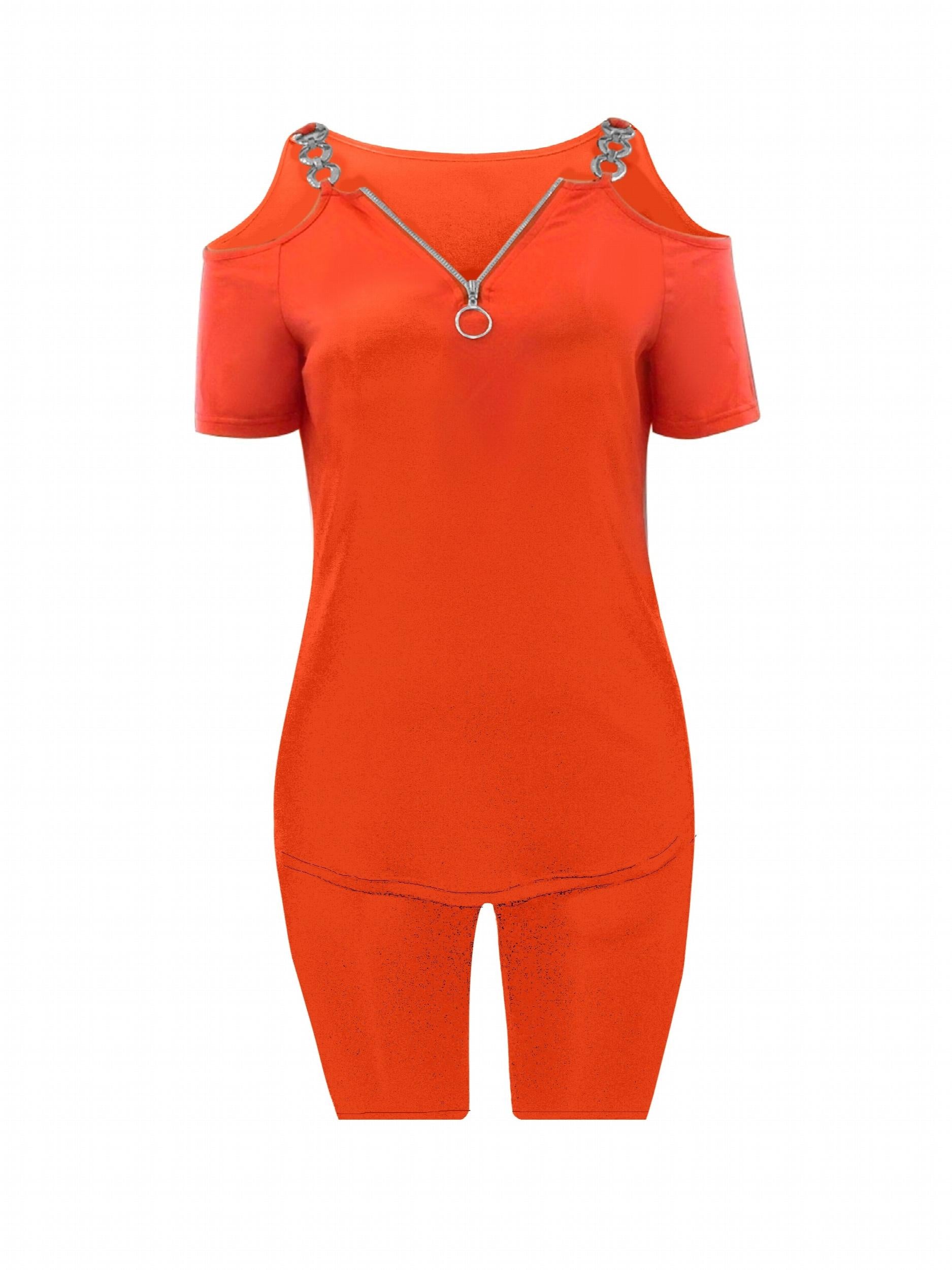 Cold Shoulder T shirt & Skinny Shorts Set for Women