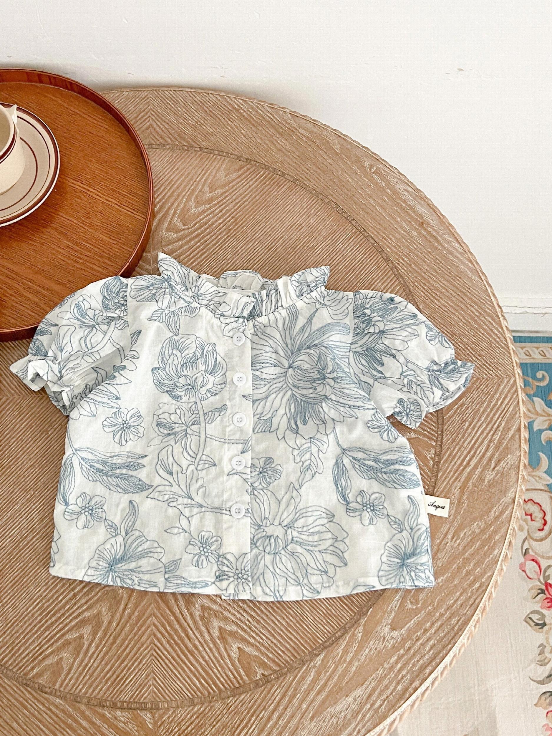Baby Girl Summer Painting Flower Graphic Short Sleeve Top
