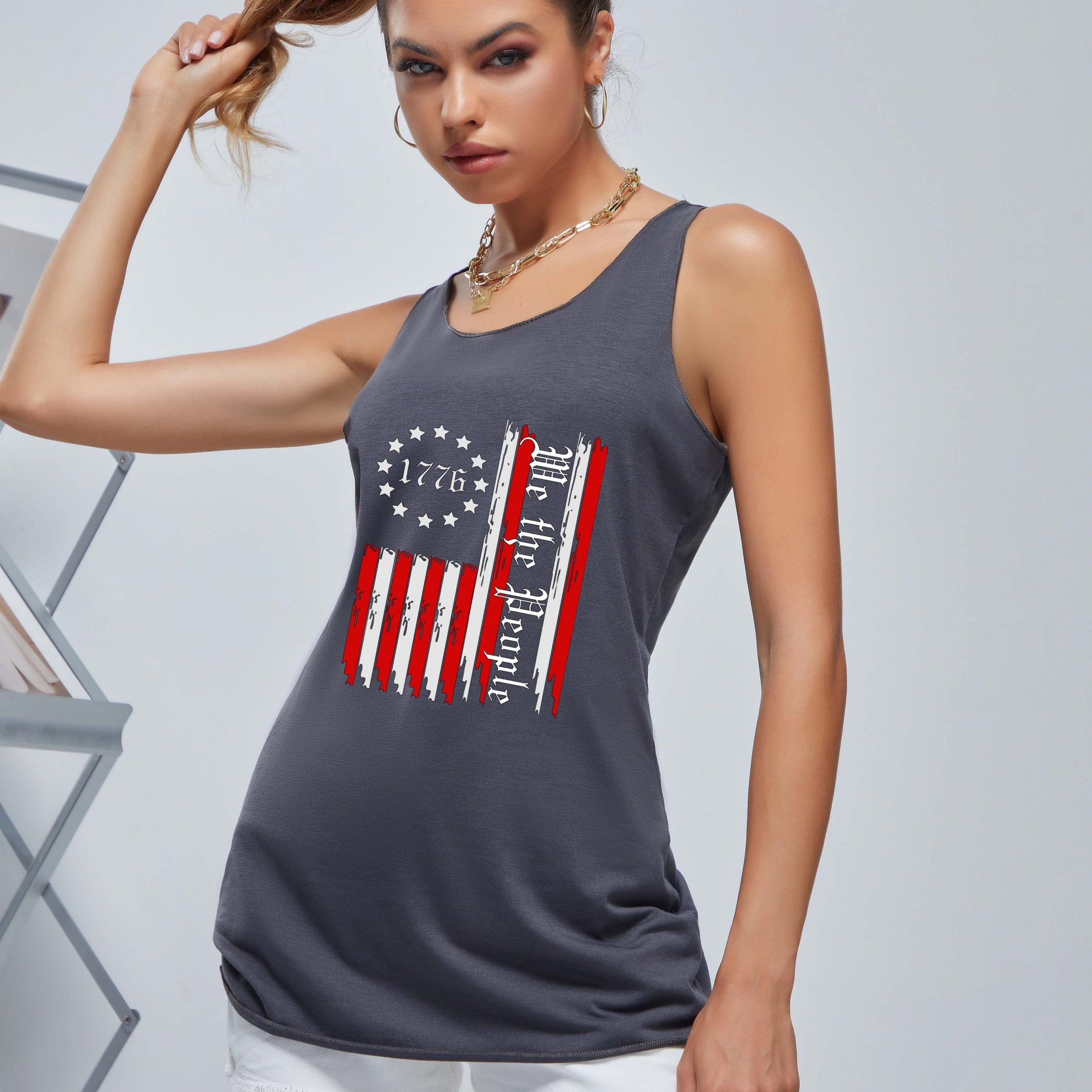American Flag Graphic Sports Tank Top Women's Summer Tops