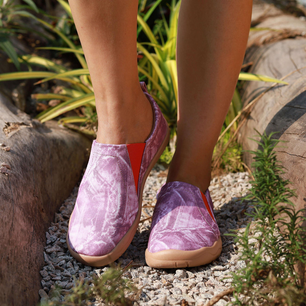 Women's Purple Pattern Canvas Slip On Low Flat Comfy Shoes