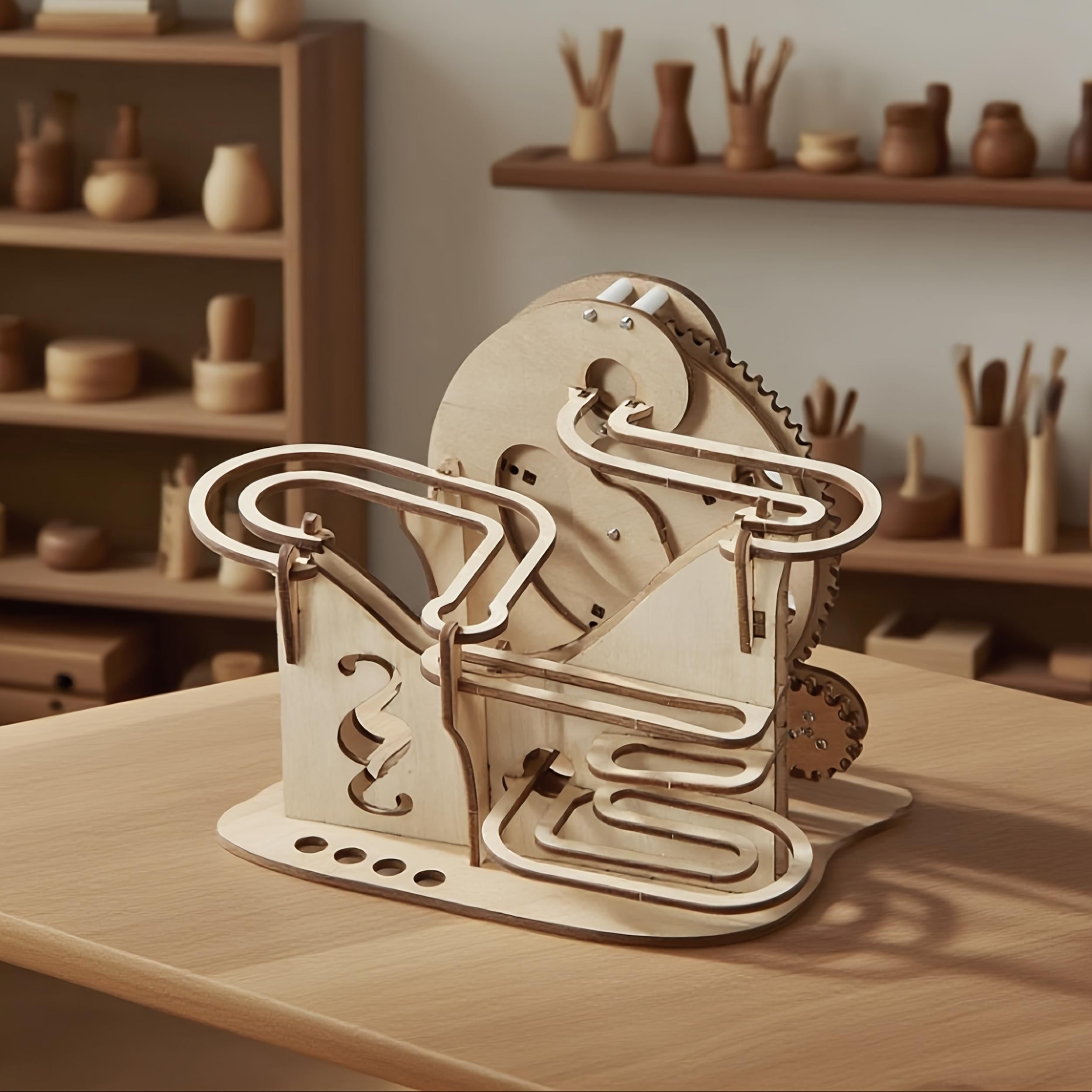 DIY 3D Wooden Marble Run Puzzle Kit Rotating Mechanical Model