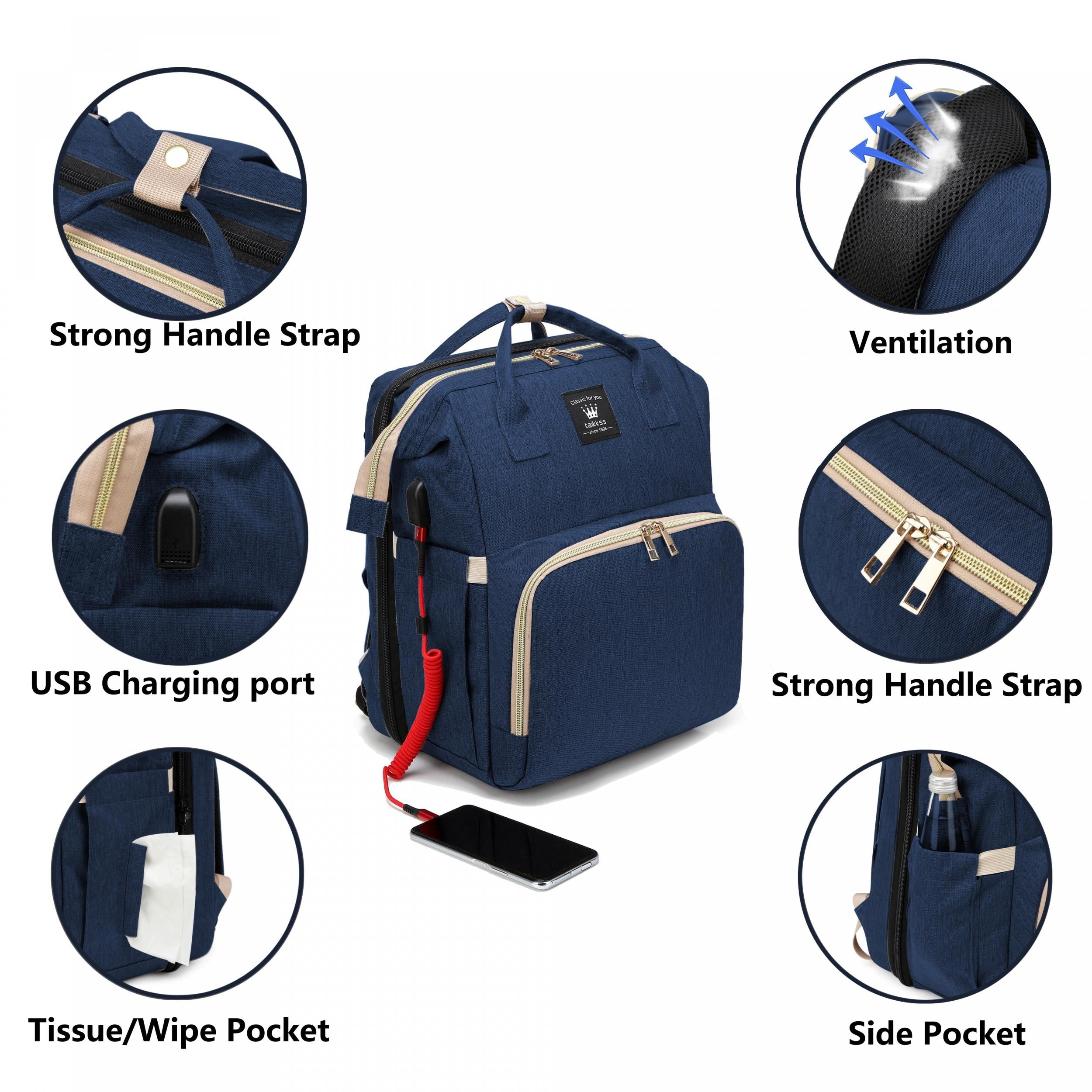 Diaper Bag Backpack with Changing Station Large Capacity Waterproof Sunshade