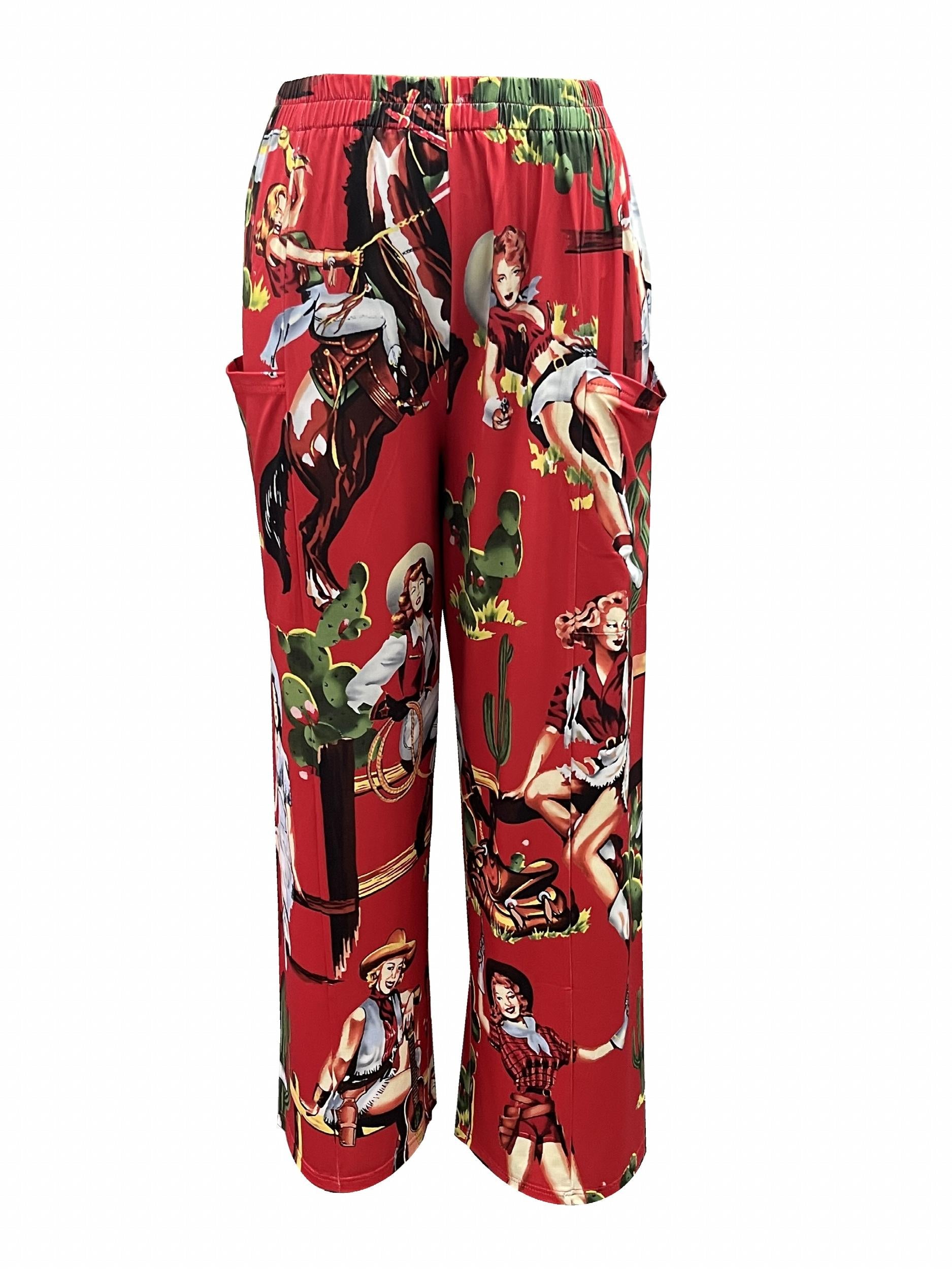  Cowgirl Print High Rise Wide Leg Pants
