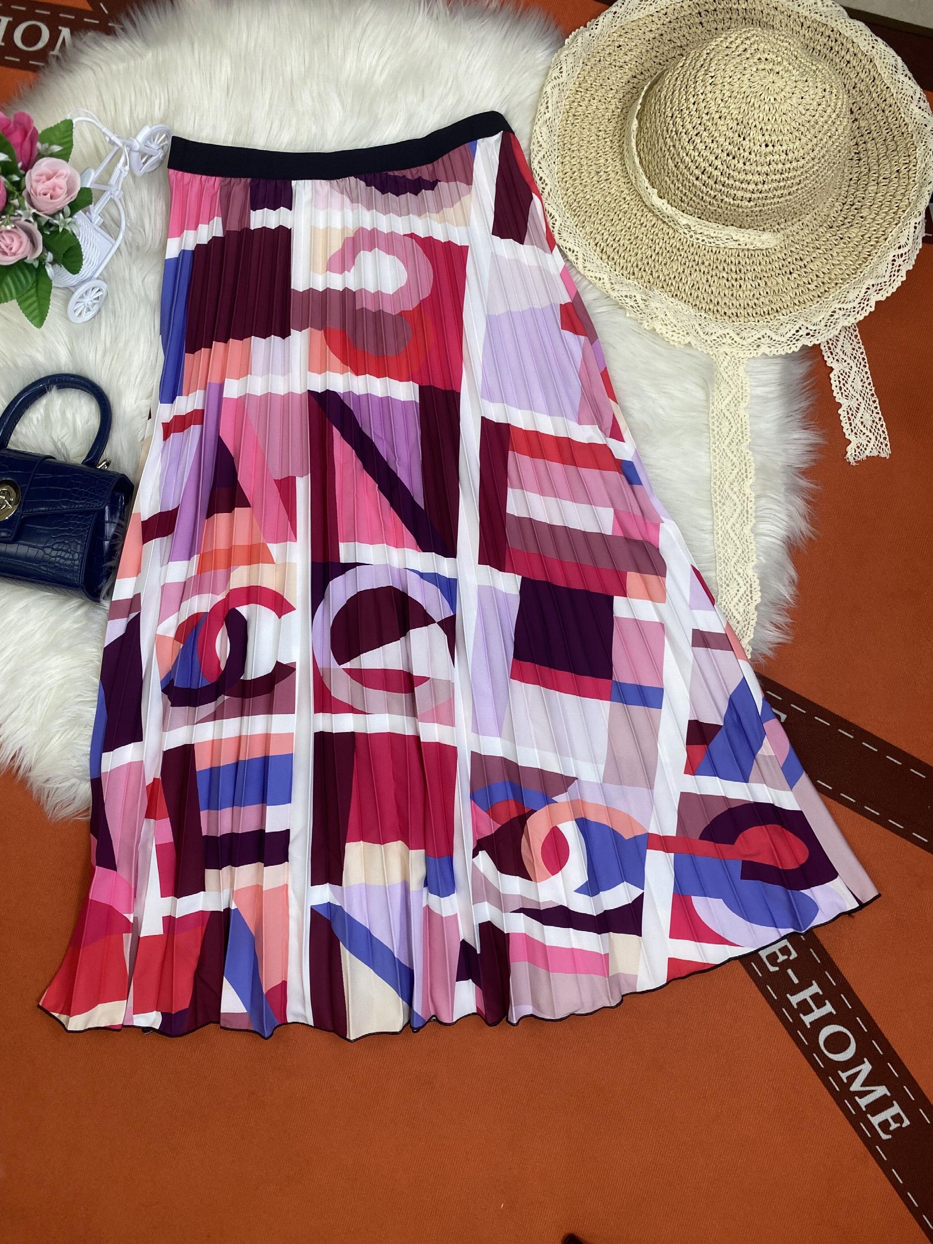  Abstract Print A-line Skirt Elastic Waist Pleated