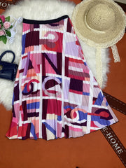  Abstract Print A-line Skirt Elastic Waist Pleated