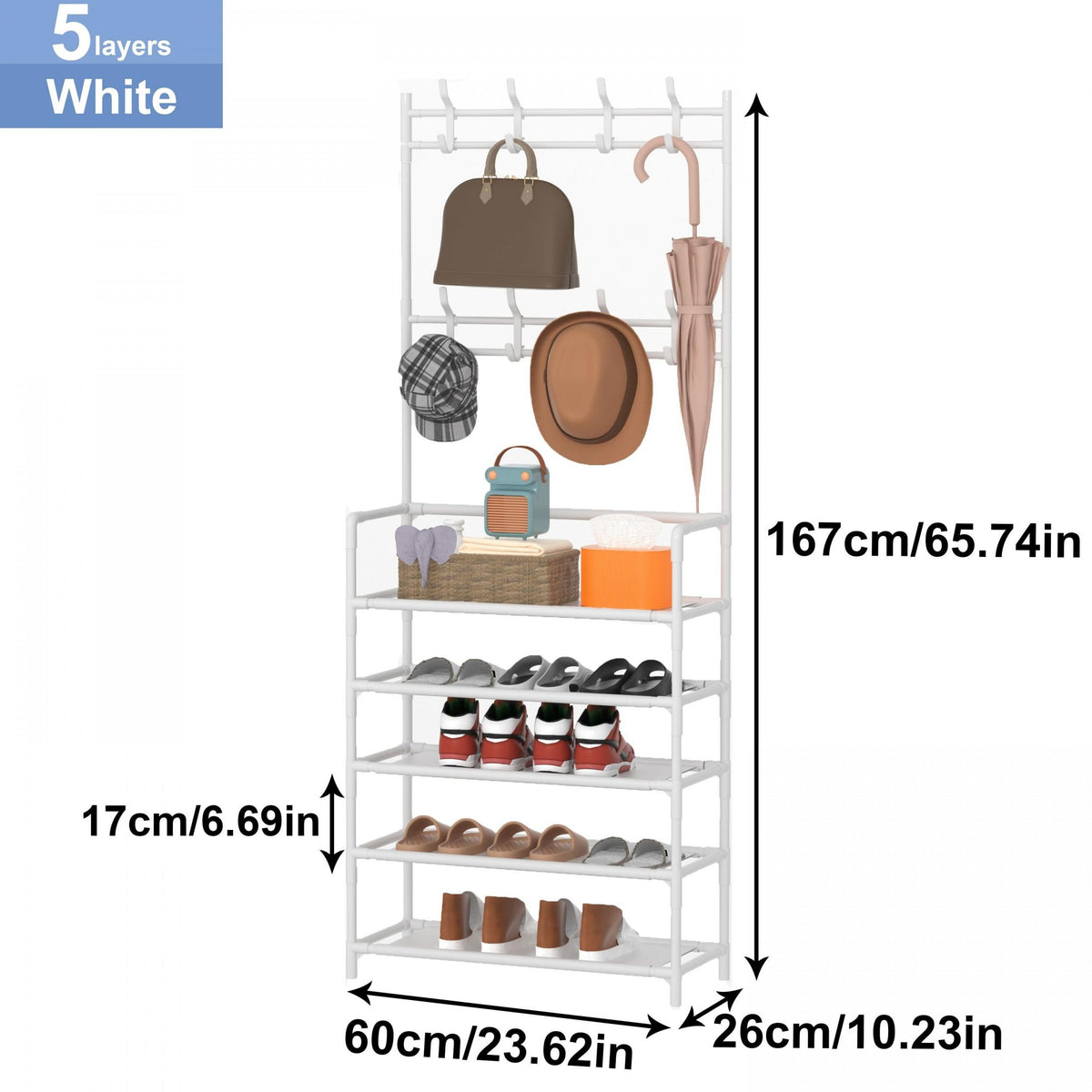 Layer Clothes Storage Rack With Shoe Storage Rack, Standing Clothes Metal Stand