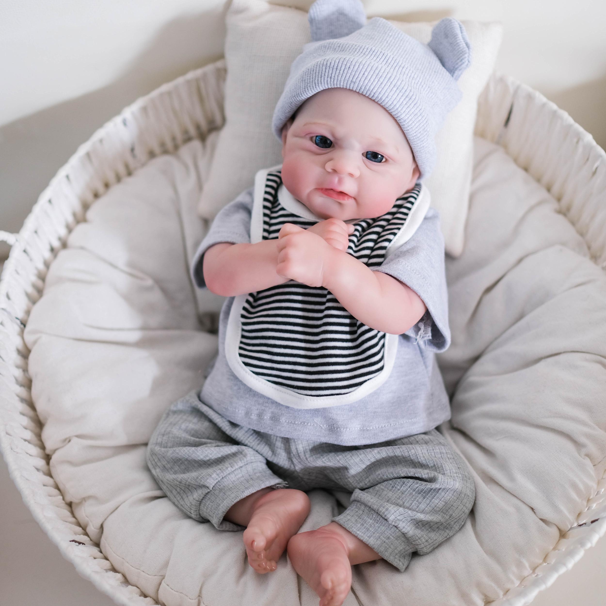 19 Inch Lifelike Reborn Baby Doll with Soft Body Hand Painted Hair & Open Eyes