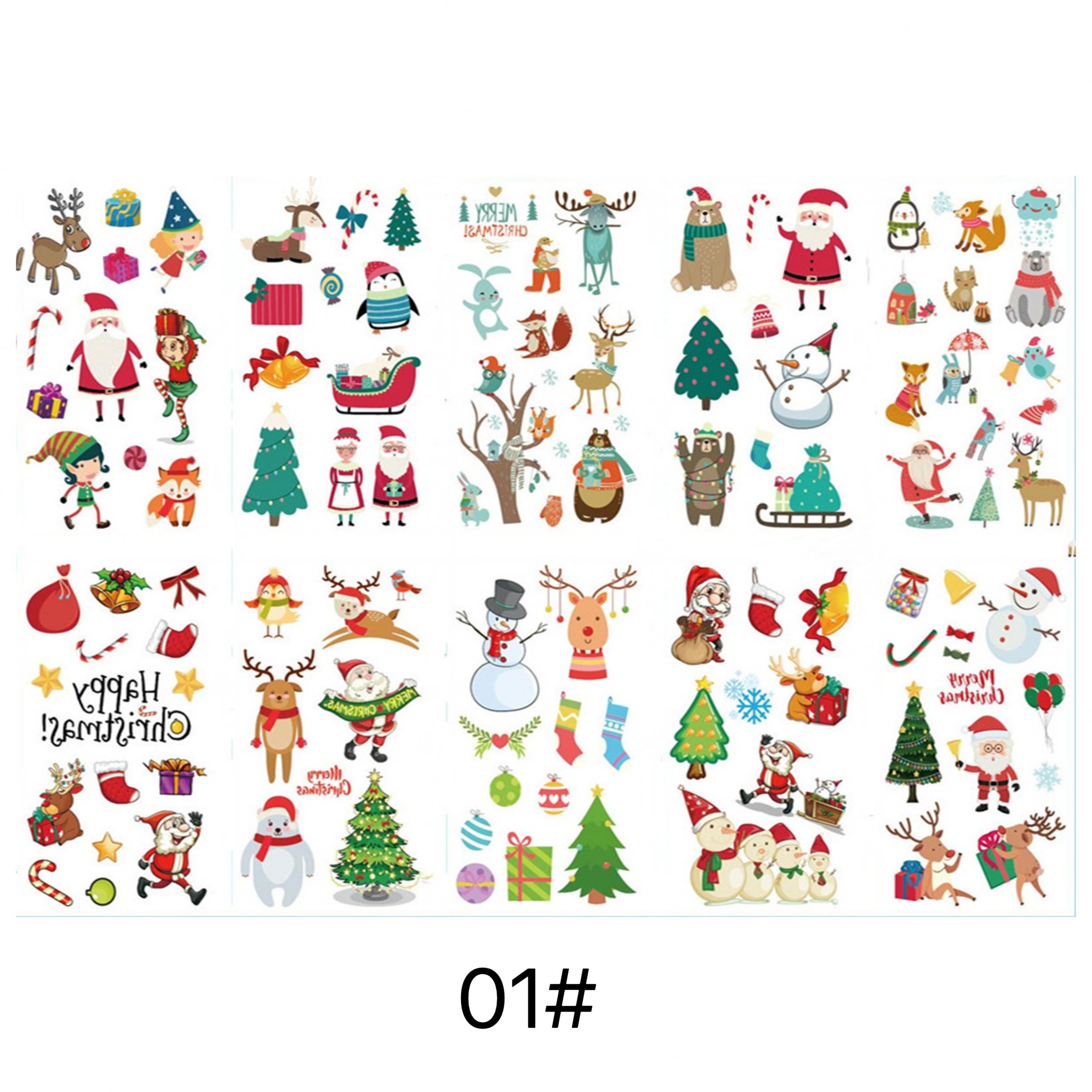 10pcs Christmas Tattoo Stickers Santa Claus Elk Christmas Tree Gift Waterproof