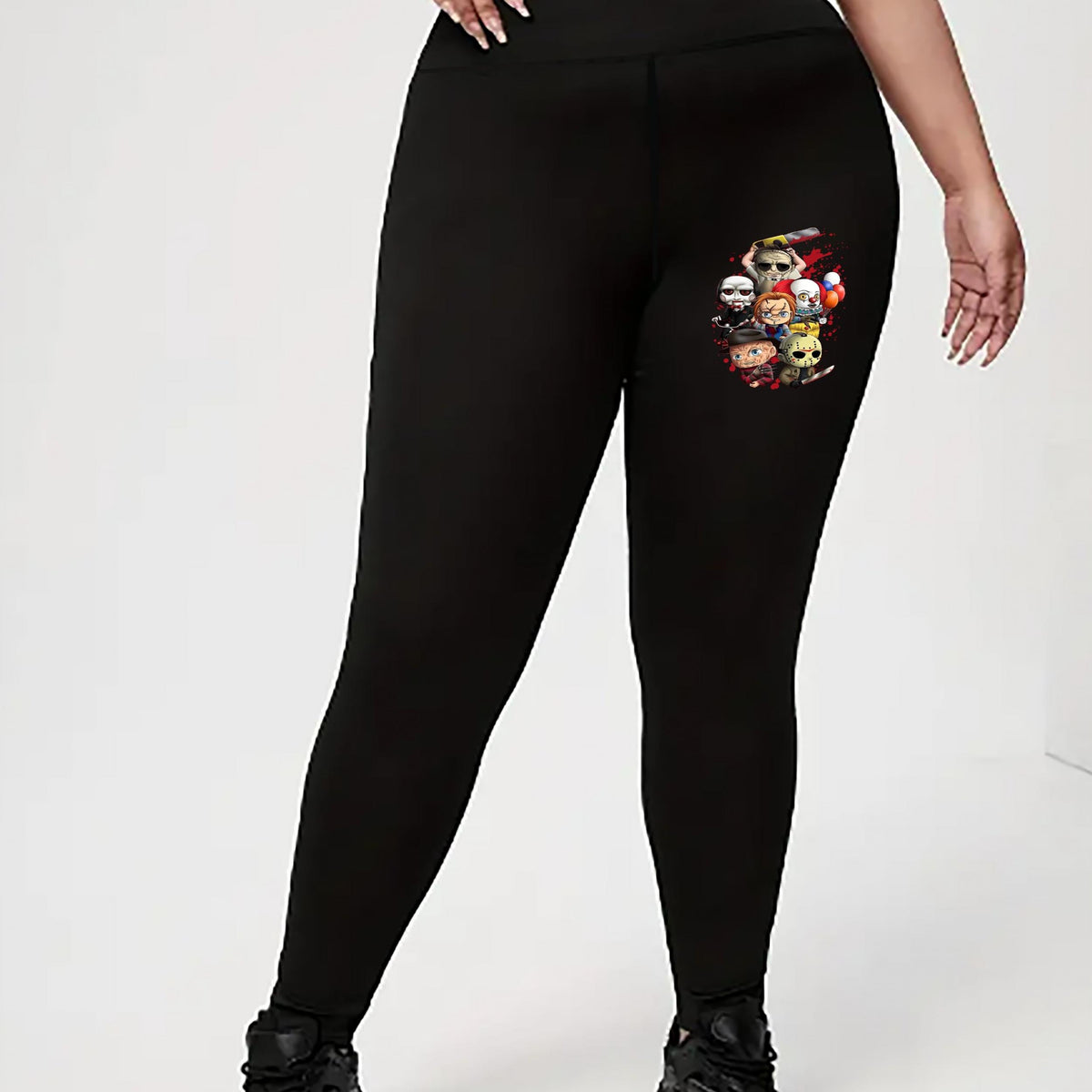 Women's Plus Horror Figure Print High Rise Skinny Leggings