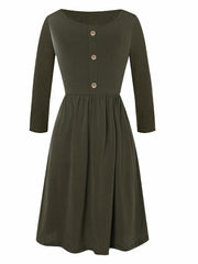 Button Decor Long Sleeve Dress Plus Size Medium Stretch Casual Dress