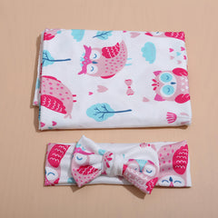Baby Girl Newborn Receiving Blanket with Headband Set Baby Swaddle