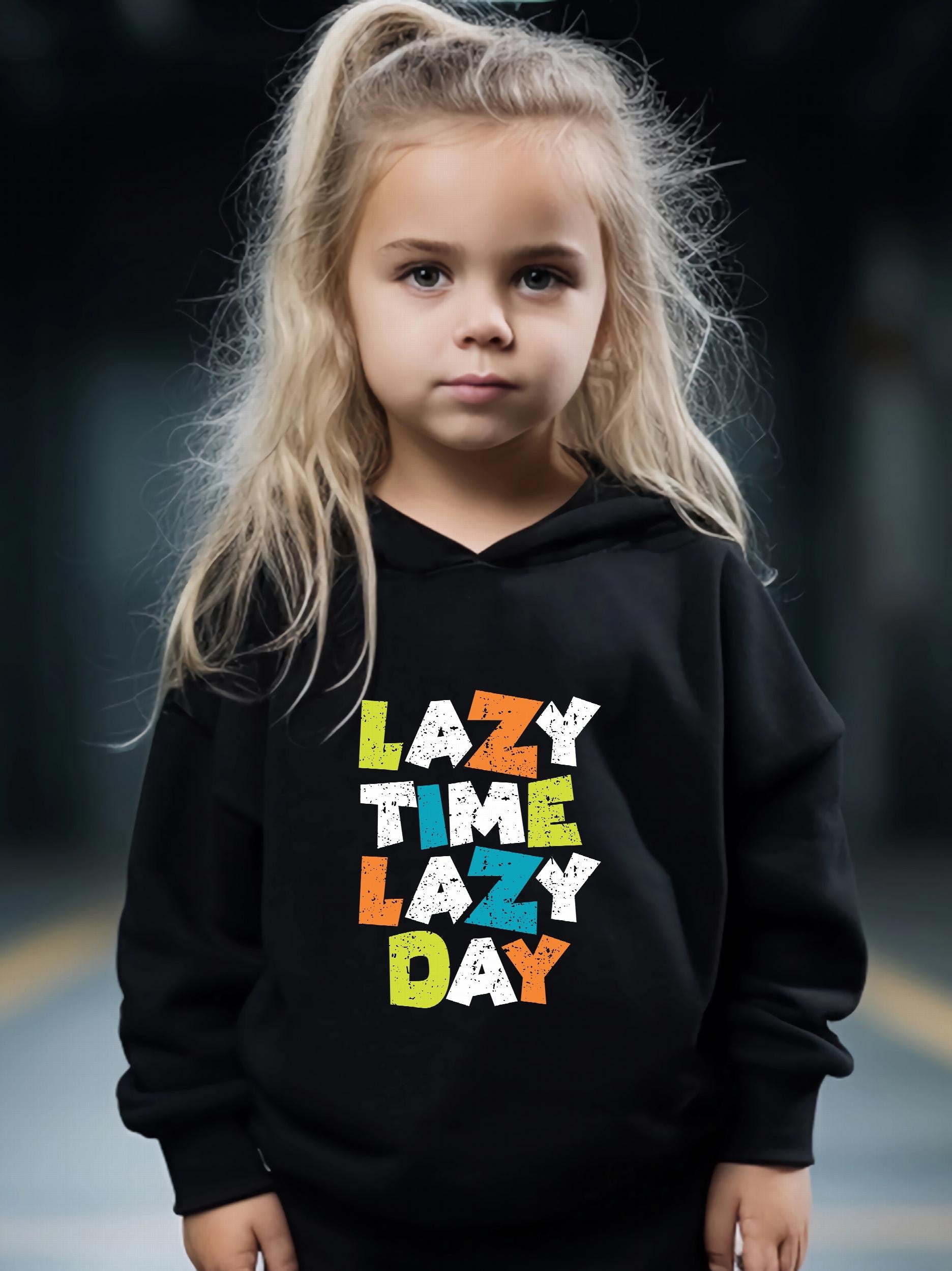 Lazy Time Print Hoodies Jogger Pants Set Girls Sports