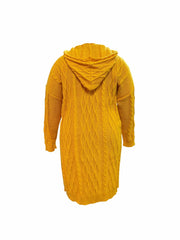  Solid Long Sleeve Open Front Hooded Cardigan With Pockets