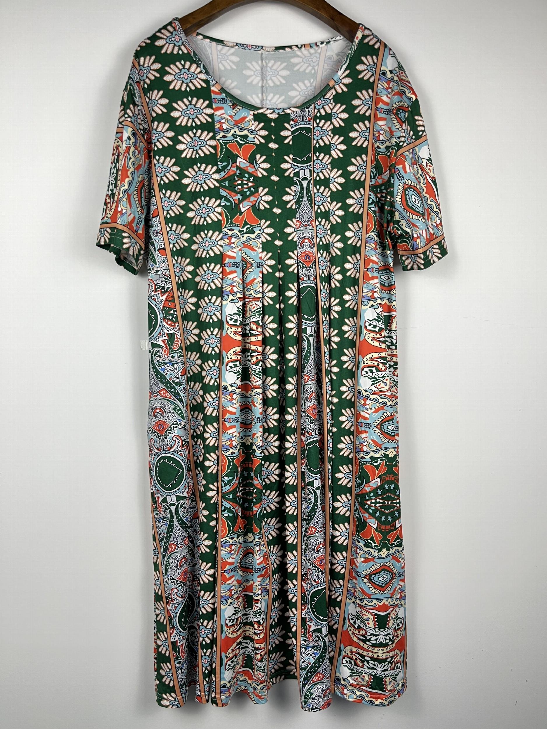  Floral Print Short Sleeve Ruched Dress With Pockets