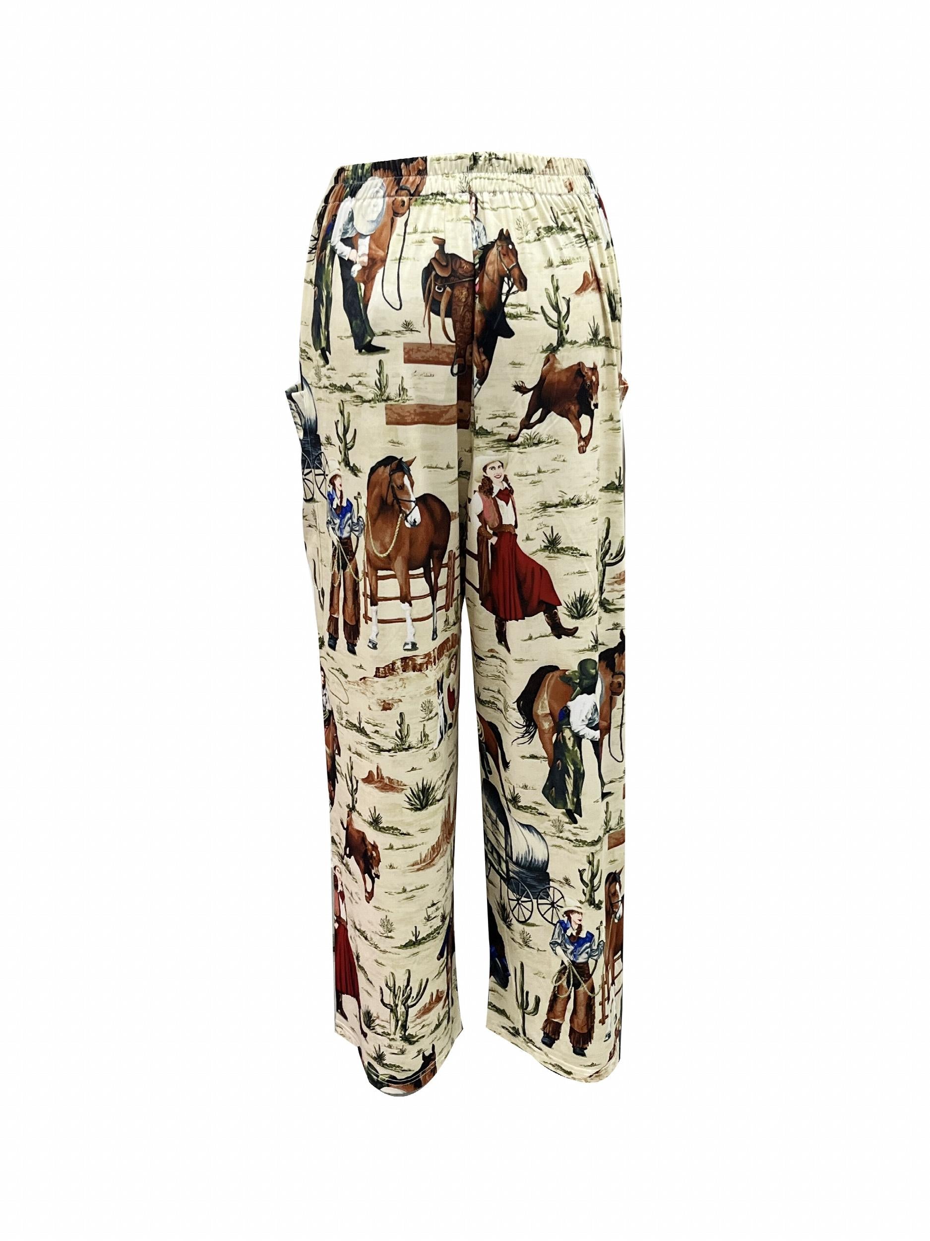  Cowgirl Print High Rise Wide Leg Pants