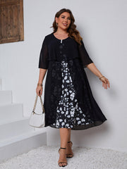  Women's Floral Print Layered Sleeve Dress