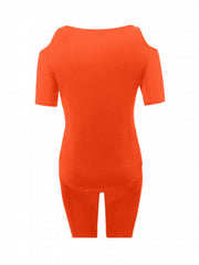 Cold Shoulder T shirt & Skinny Shorts Set for Women