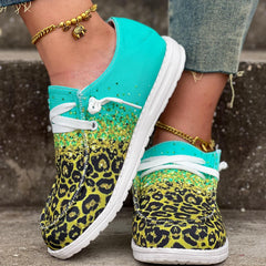 Leopard Print Canvas Lace Up Low Top Sneakers