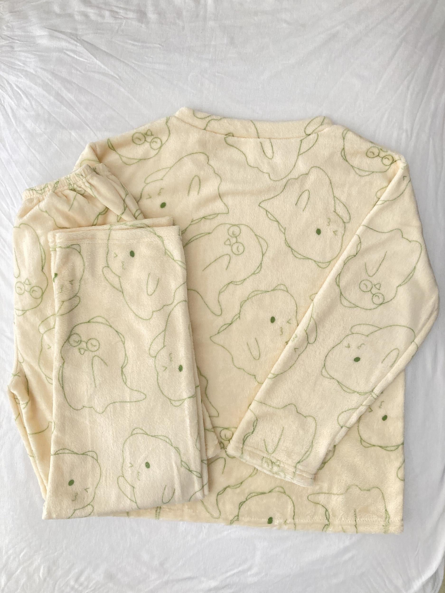 Dino Print Pajama Set Long Sleeve Top & Pants Women's Sleepwear
