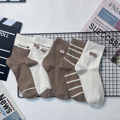 5 Pairs Cartoon Rabbit & Letter Print Socks Soft Mid Tube Women's Stockings