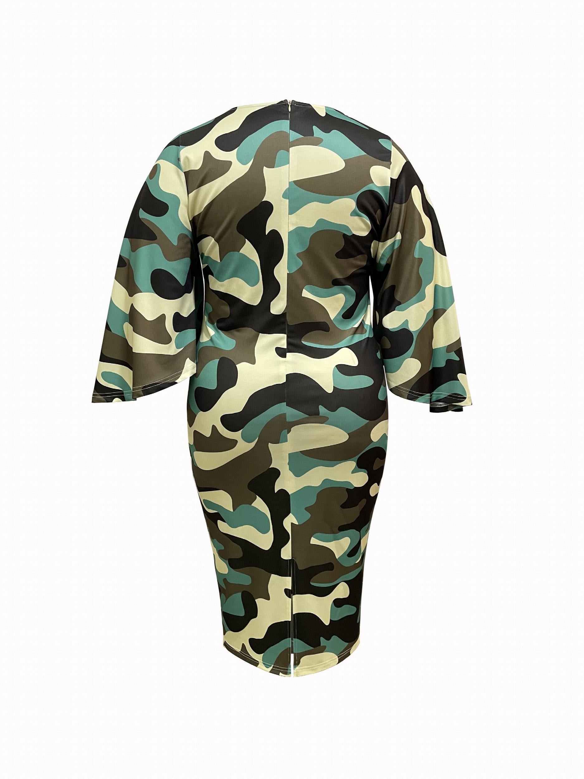  Camo Butterfly Sleeve Bodycon Dress