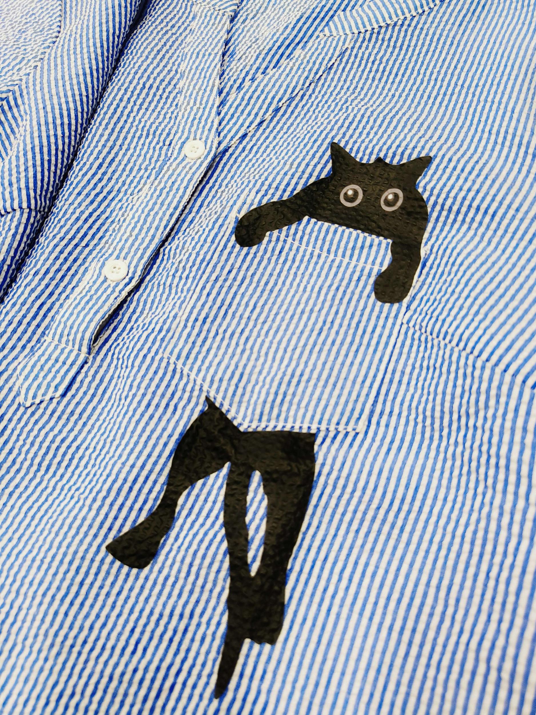  Stripe & Cut Cat Print Blouse