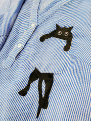  Stripe & Cut Cat Print Blouse