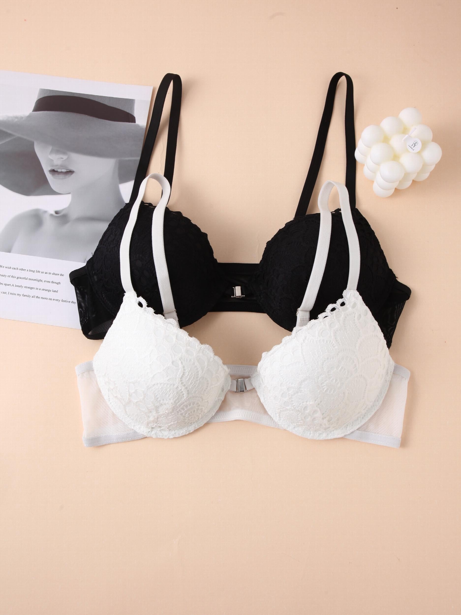 2 Pcs Lace Push Up Wireless Bra Comfy & Lightweight Women's Lingerie