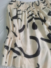  Geometric Print Off Shoulder Ruffle Midi Dress