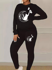  Cat & Moon & Butterfly Print Top & Leggings 2 Piece Set