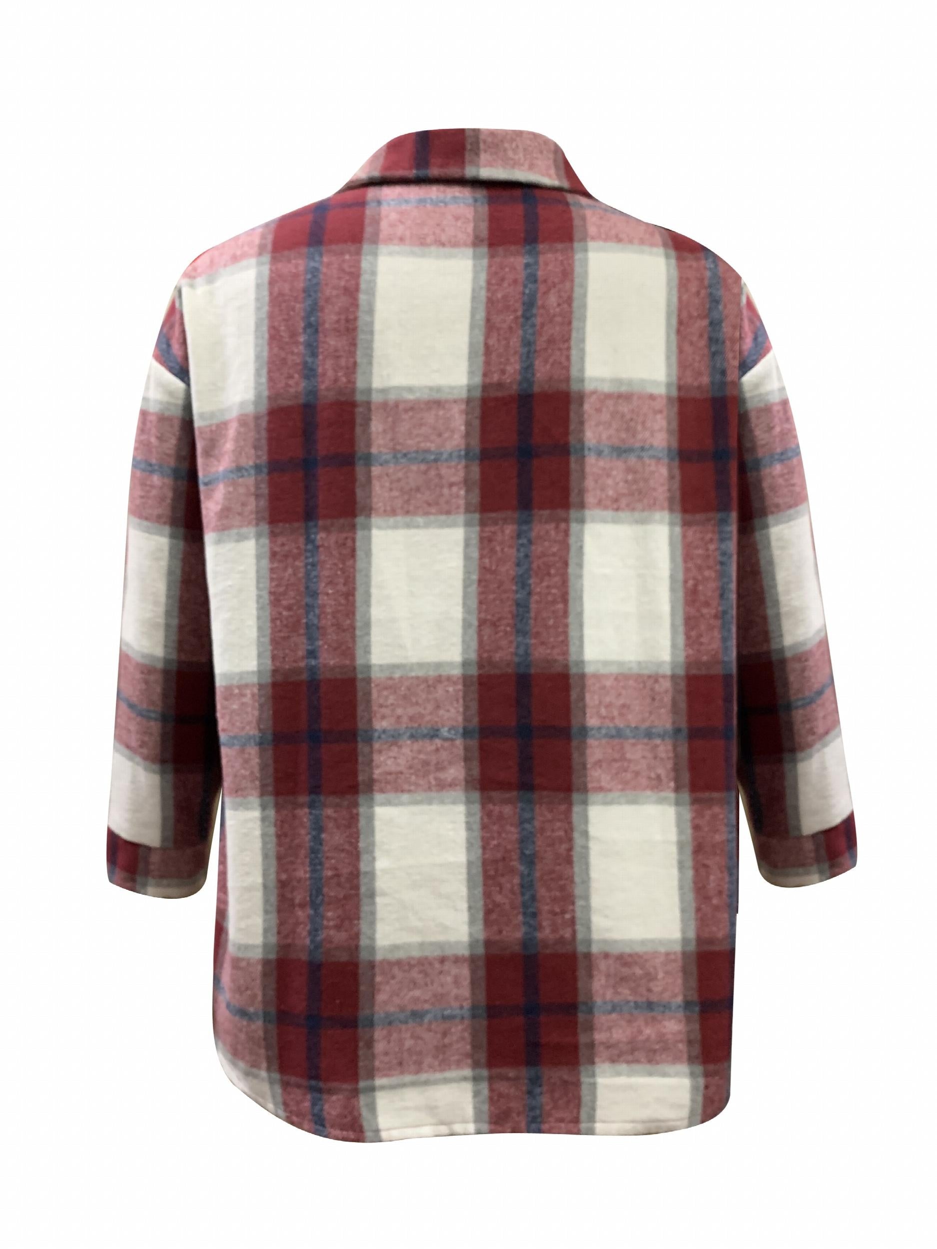  Plaid Print Long Sleeve Button Up Blouse
