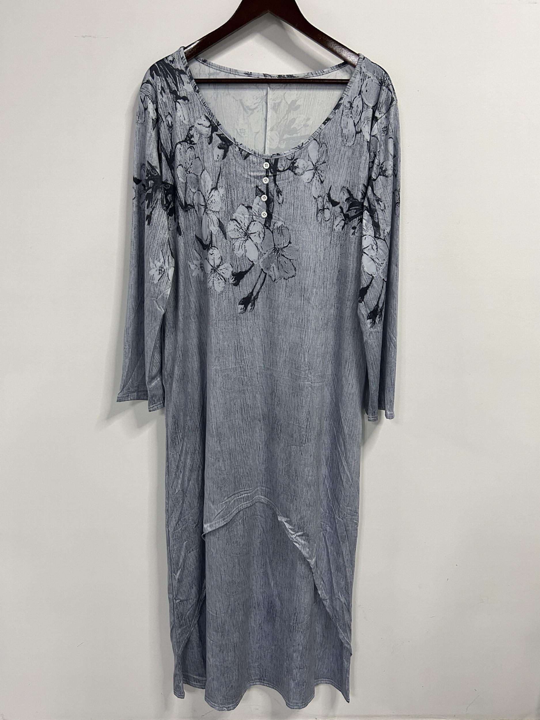  Floral Print Button Long Sleeve Maxi Dress