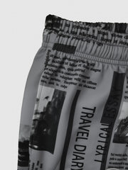 Newspaper Print Drawstring Sweatpants for Men
