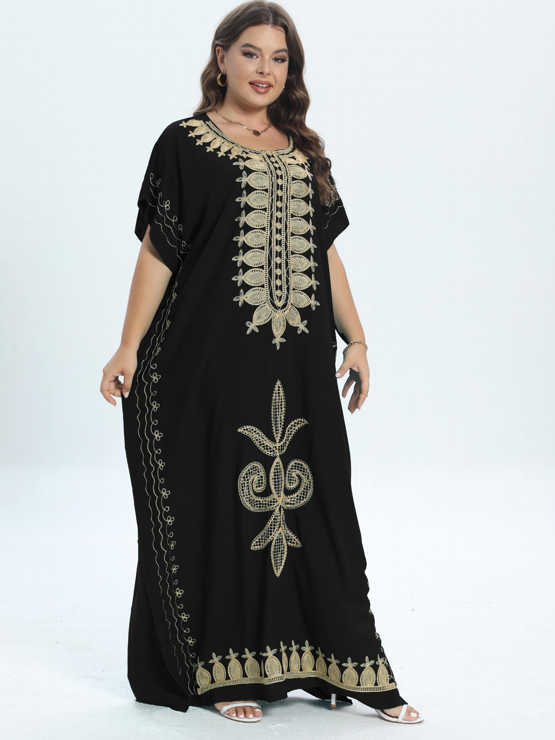 Colorblock Floral Casual Kaftan Dress