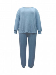  Solid Long Sleeve Top & Pants Outfit Set