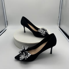 Rhinestone Bow Tie High Heels Pointed Toe Stiletto Pumps