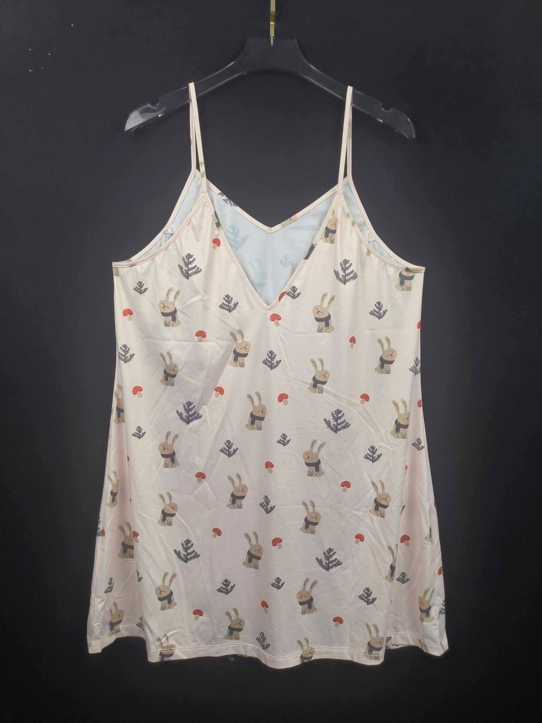  Rabbit & Mushroom Print V Neck Cami Nightdress