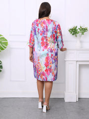 Floral Print Half Sleeve Tee Dress With Pockets