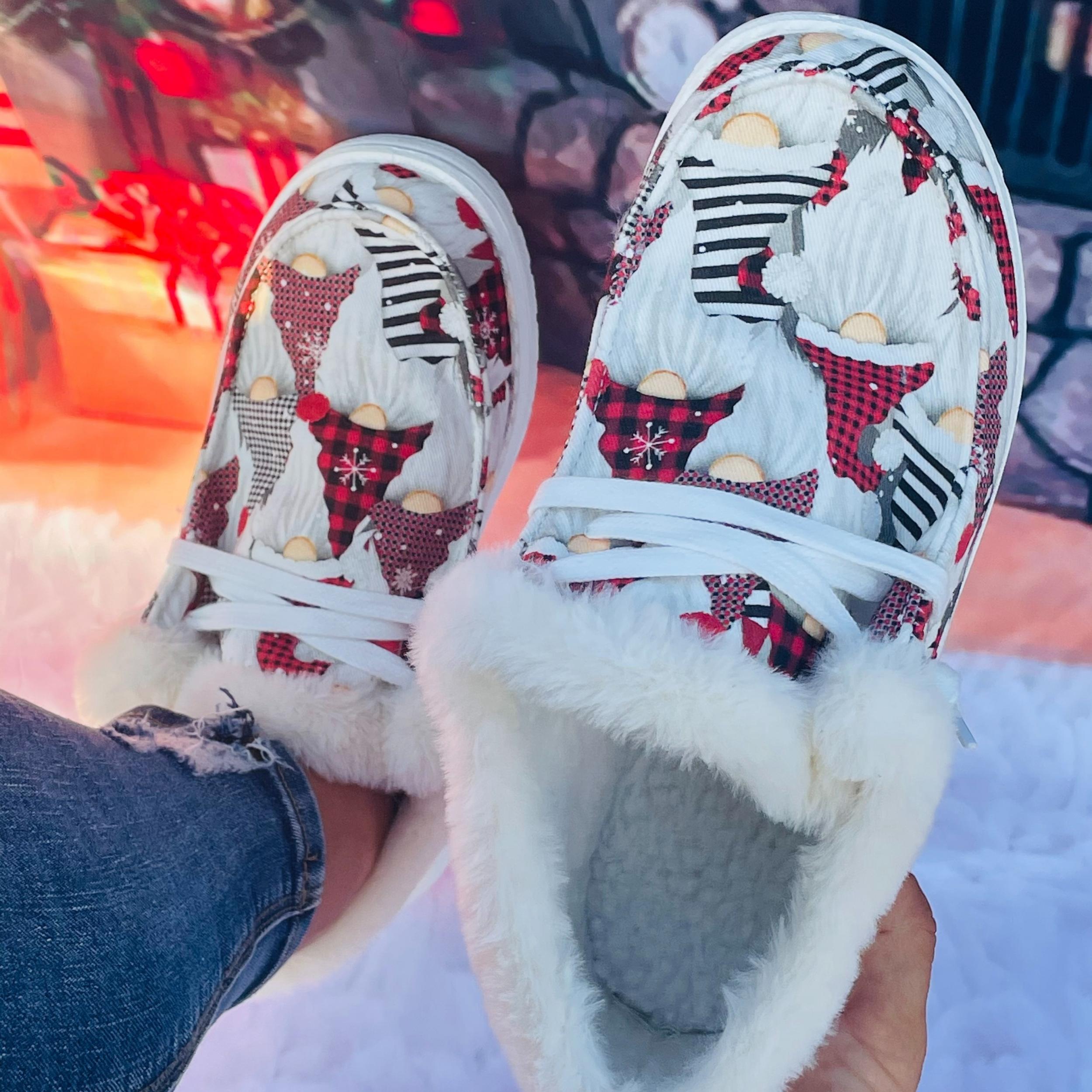 Women's Christmas Red Hat & Dwarf Cartoon Pattern Non slip Round Toe Sneakers