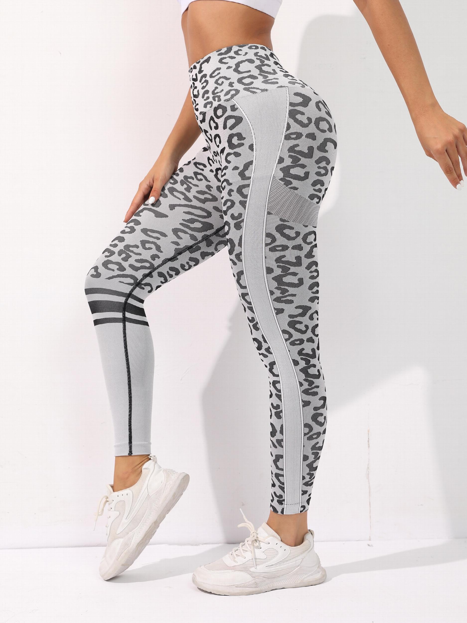 Leopard Pattern Yoga Leggings High Rise Stretchy Workout Pants