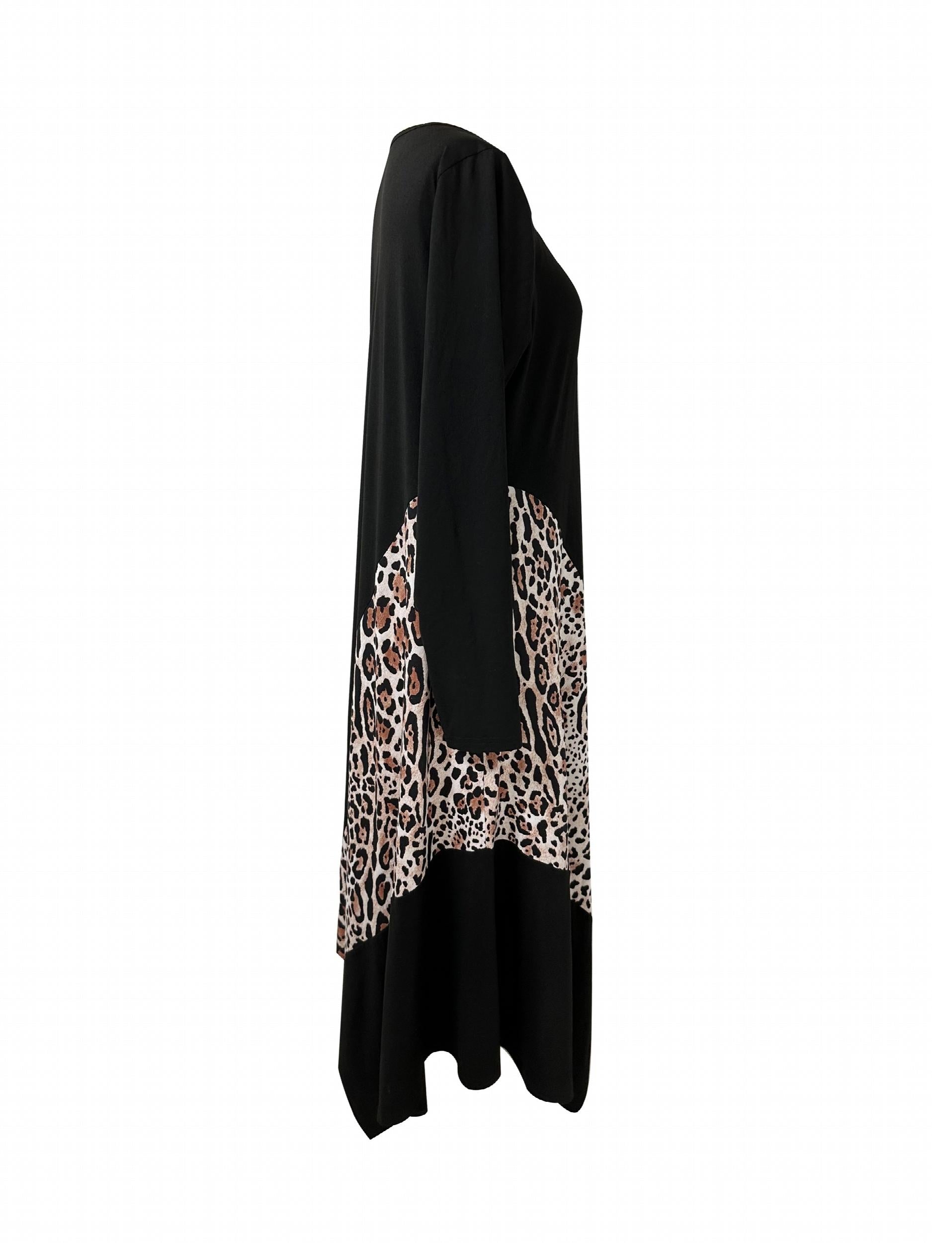 Leopard Print Lounge Dress Long Sleeve Crew Neck Women's Loungewear