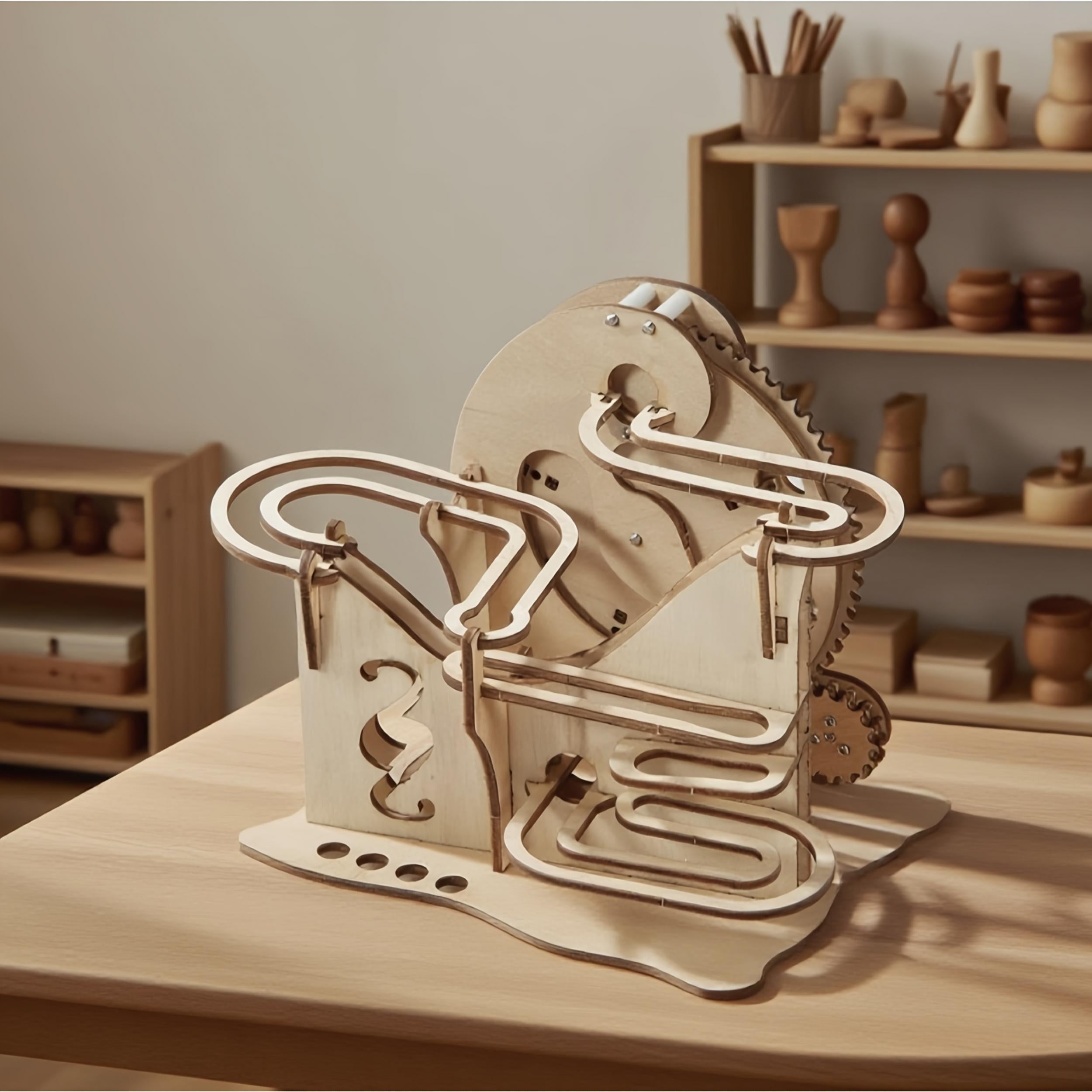 DIY 3D Wooden Marble Run Puzzle Kit Rotating Mechanical Model
