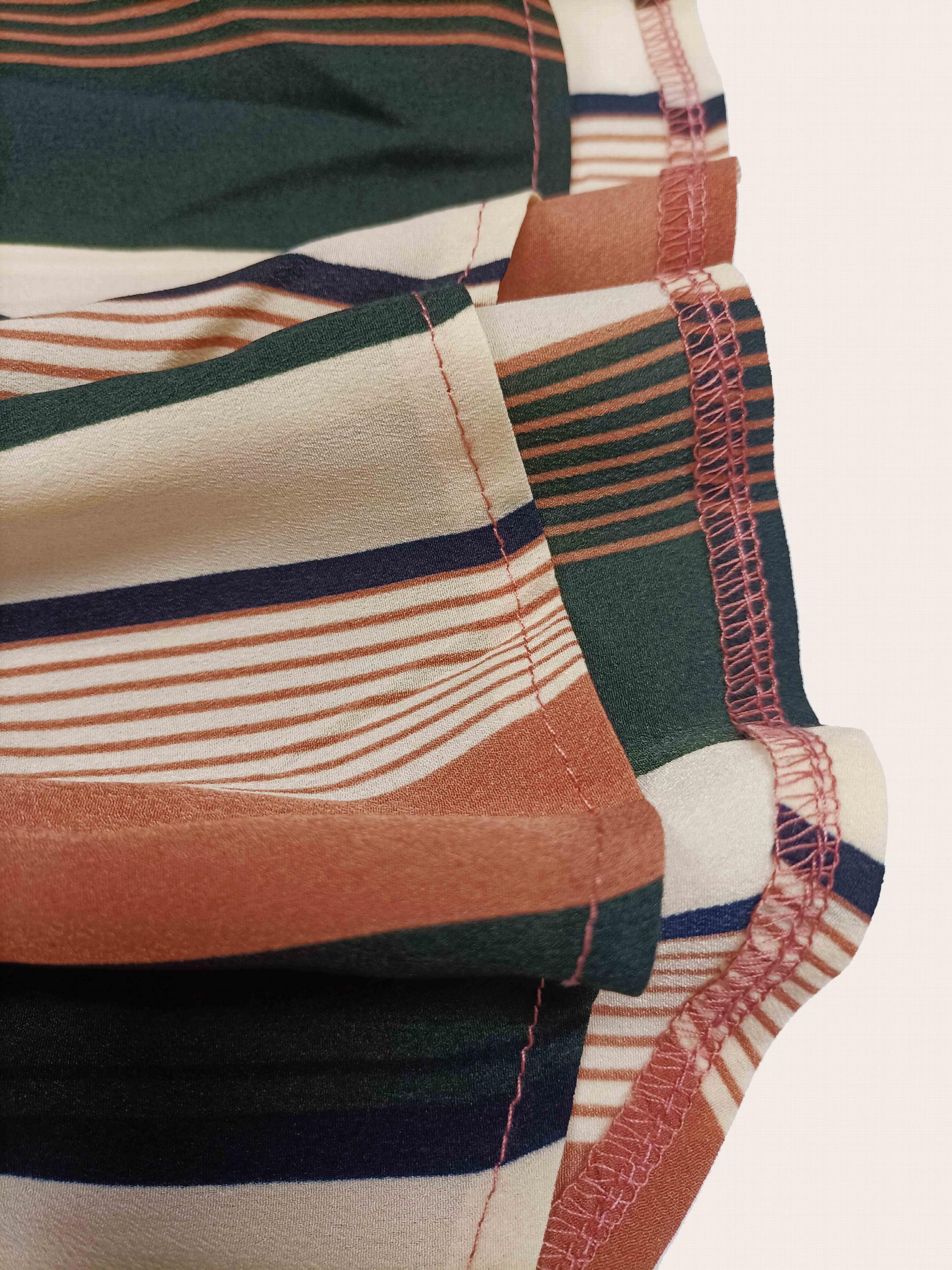  Striped Print Batwing Sleeve Notched Neck Top