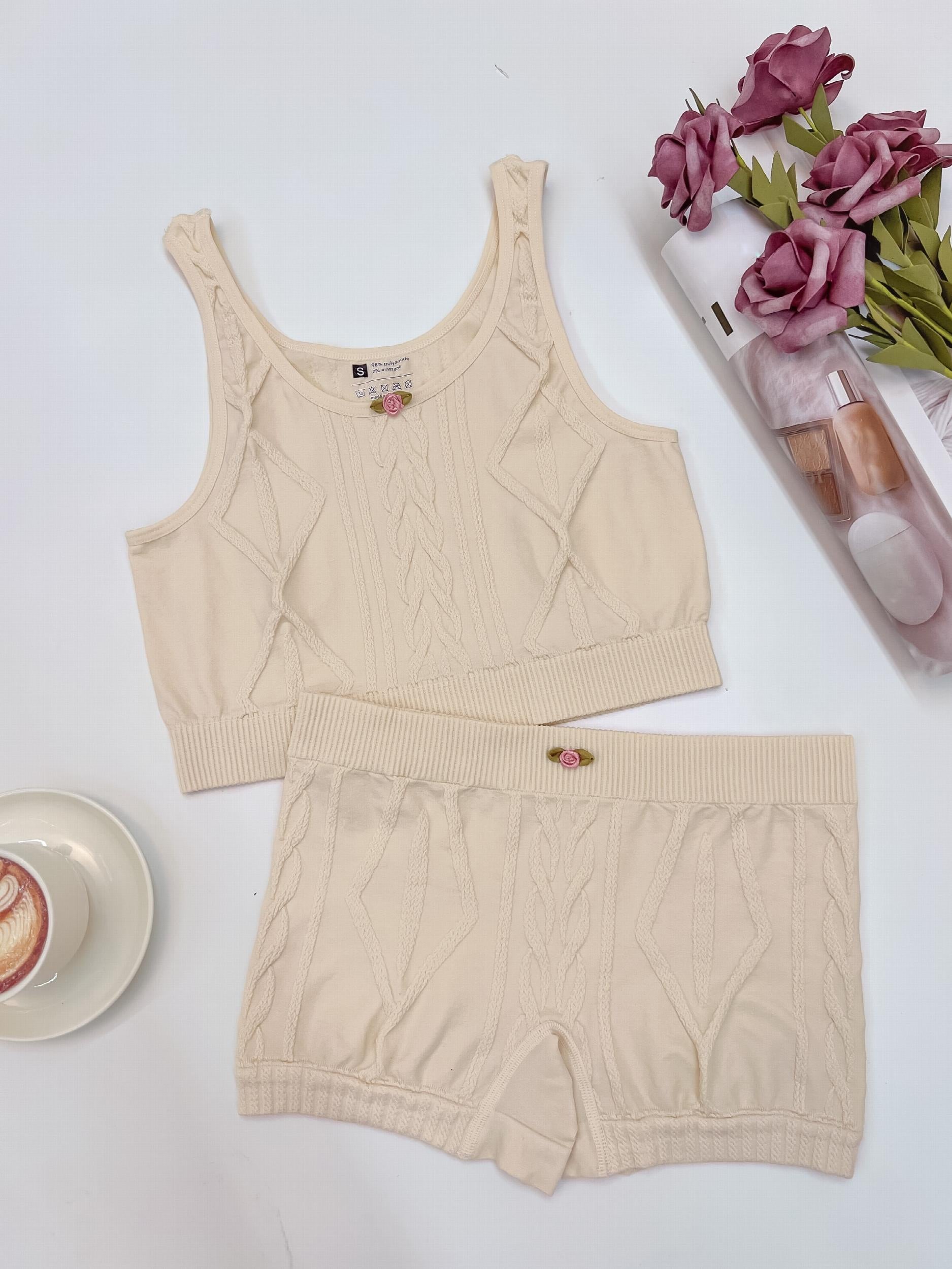 Argyle Textured Pajama Set Crew Neck Tank & Shorts