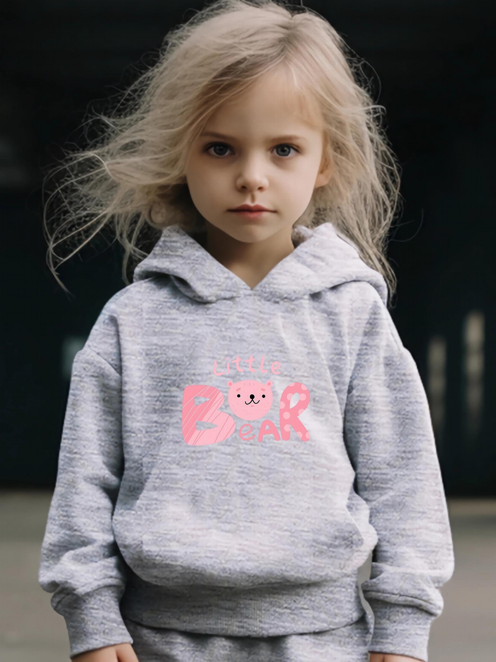 2pcs Bear Print Outfits Girls Hoodies Jogger Pants Set For Girls