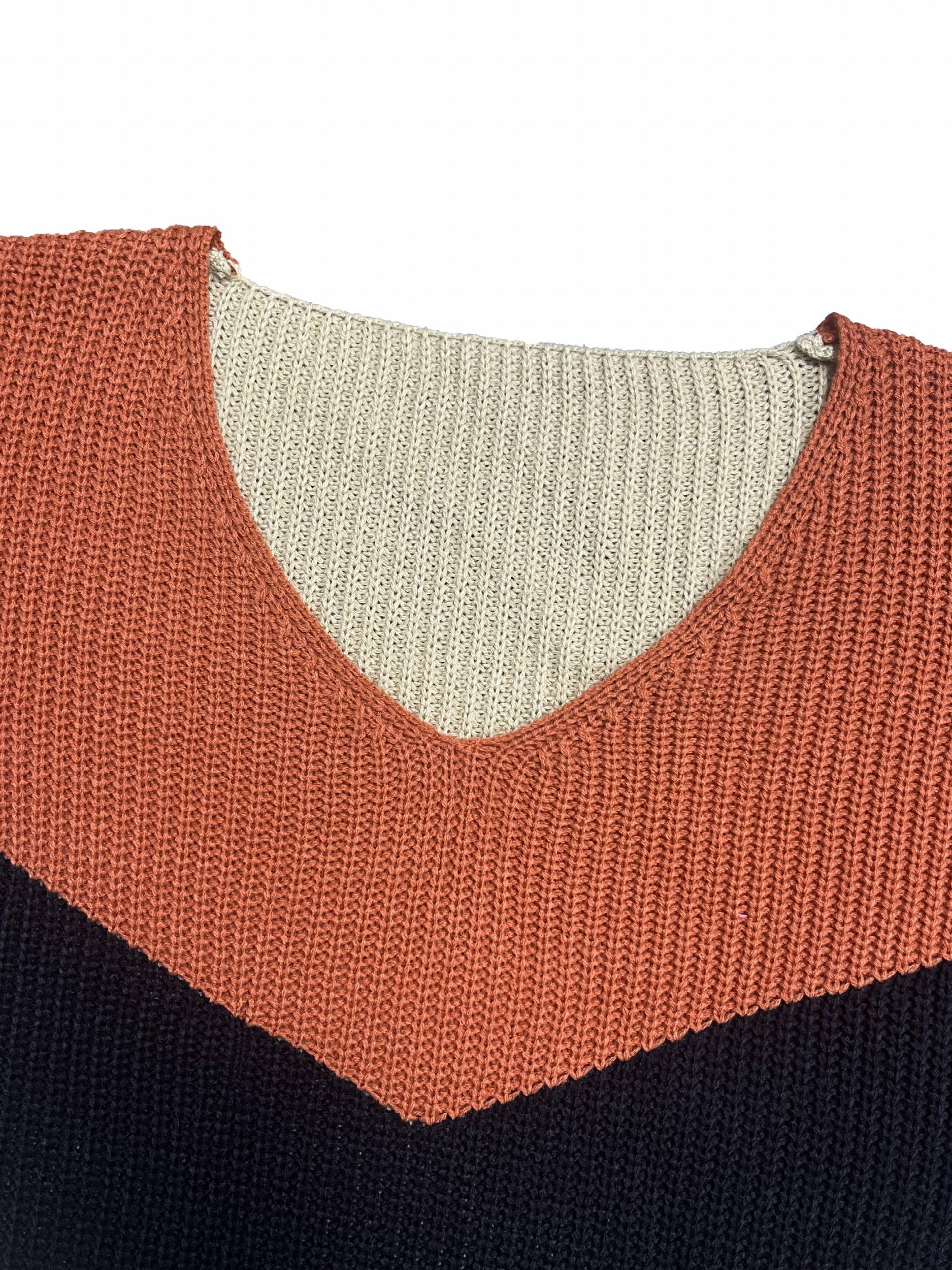  Colorblock V Neck Sweater
