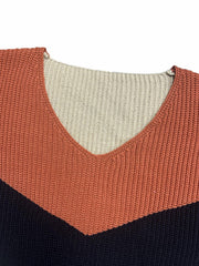  Colorblock V Neck Sweater