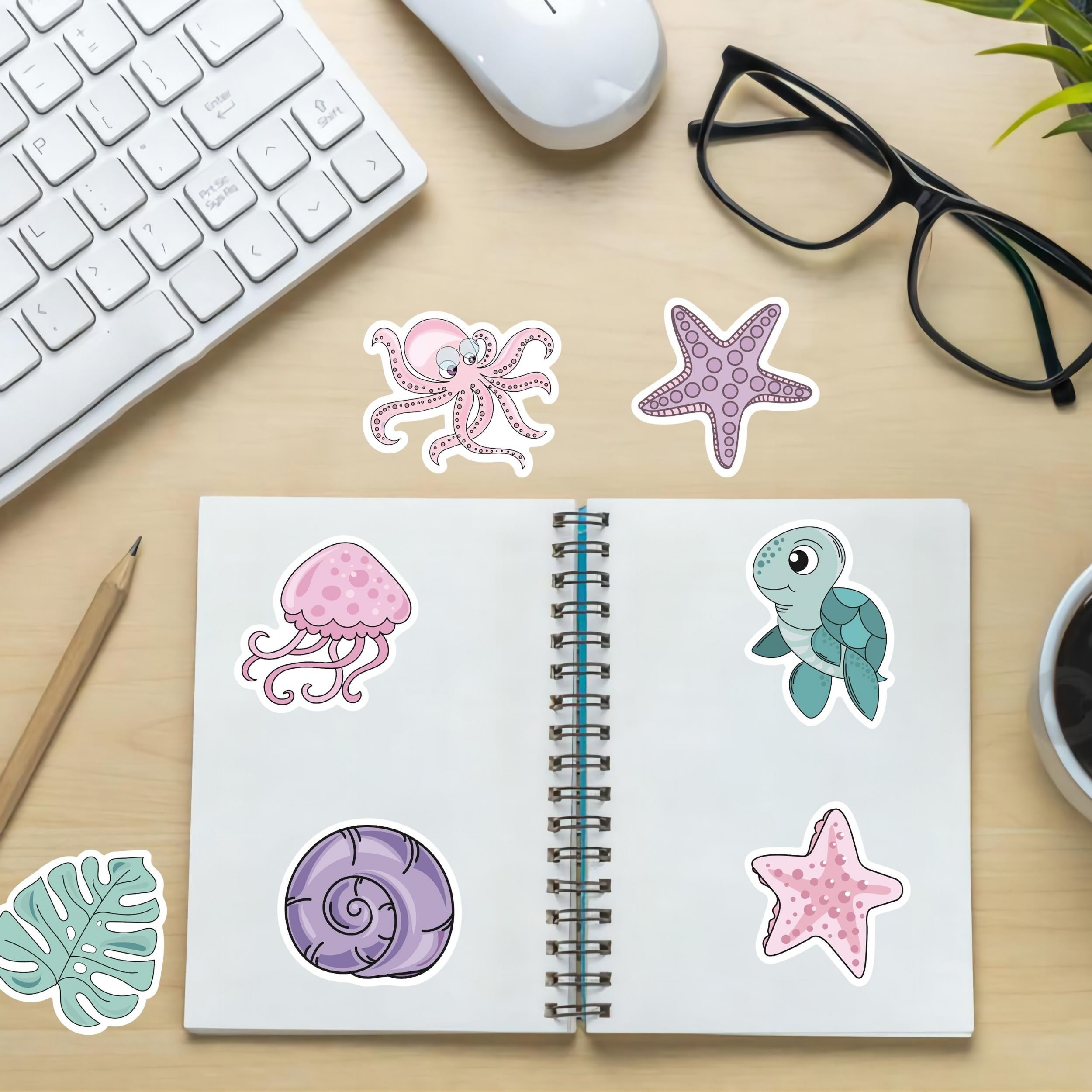 56pcs Pink Purple Mermaid Underwater Animal Stickers Waterproof Stickers